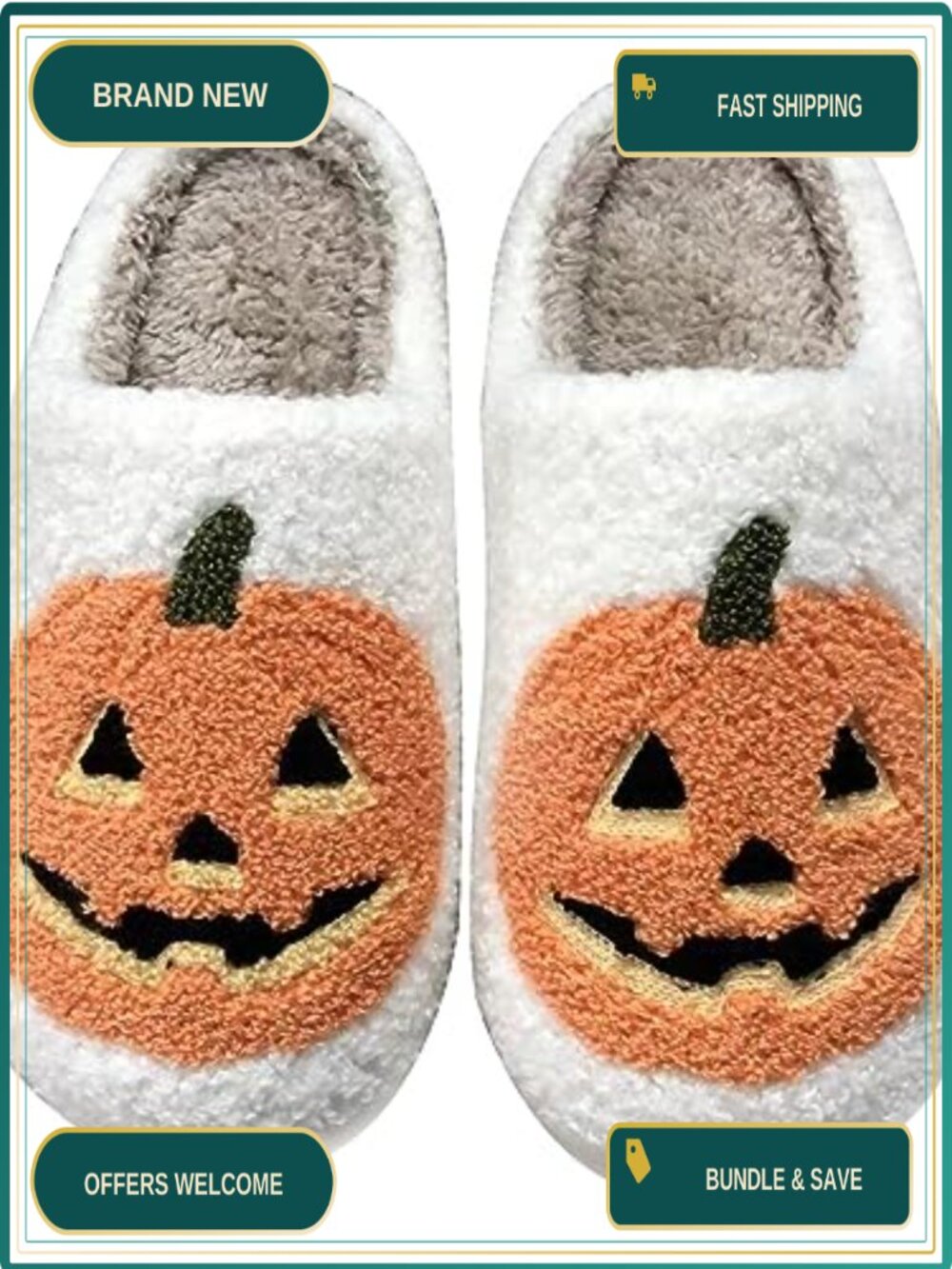 Halloween Pumpkin Slippers Spooky Slides Plush Fuzzy House Shoes